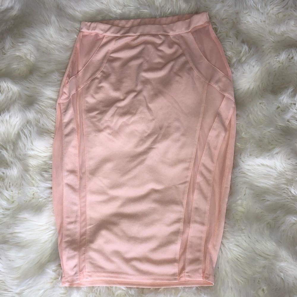 Light pink pencil skirt + mesh